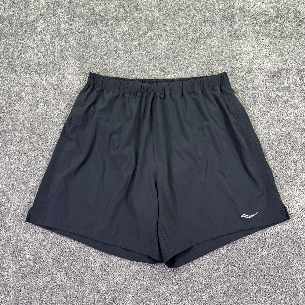 Saucony Shorts Mens 2XL Black Running Athletic Drawstring Pockets Reflective Gym